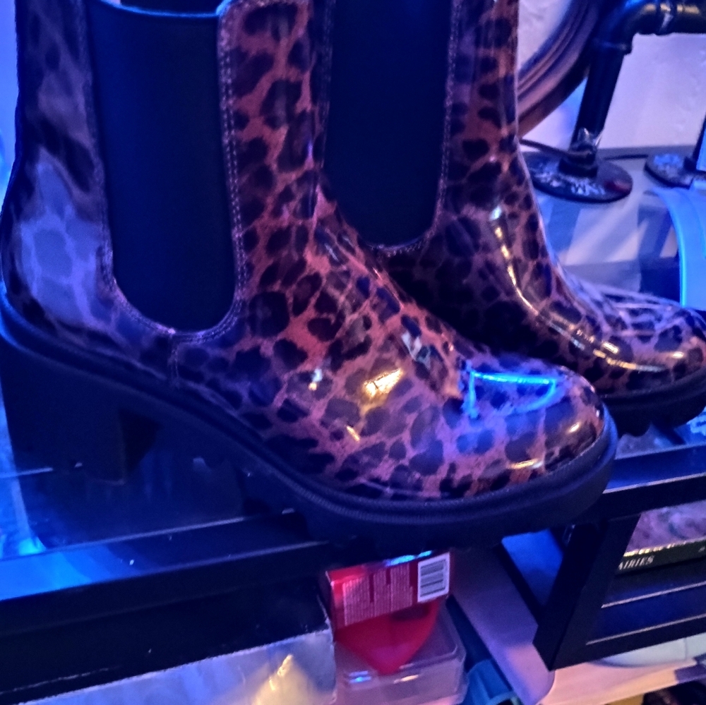Jeffrey Campbell Havana last Chelsea ankle waterproof rain boots leapard
